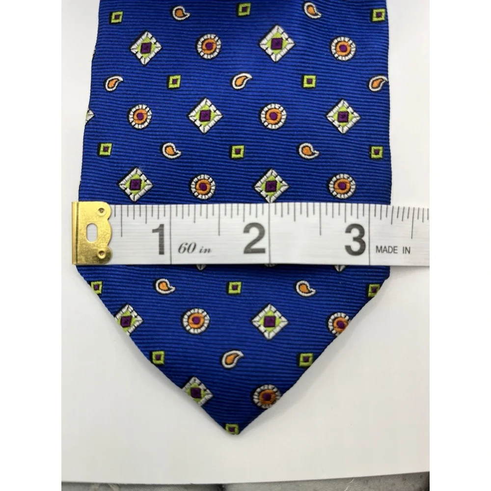 ETRO Men's 100% Silk Necktie ITALY Designer Geometric Blue EUC